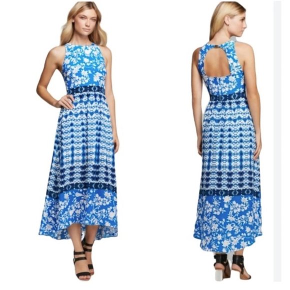 Cynthia Steffe Sydney Womens High Low Maxi Dress Blue Tropical Floral size 0 - Picture 1 of 15